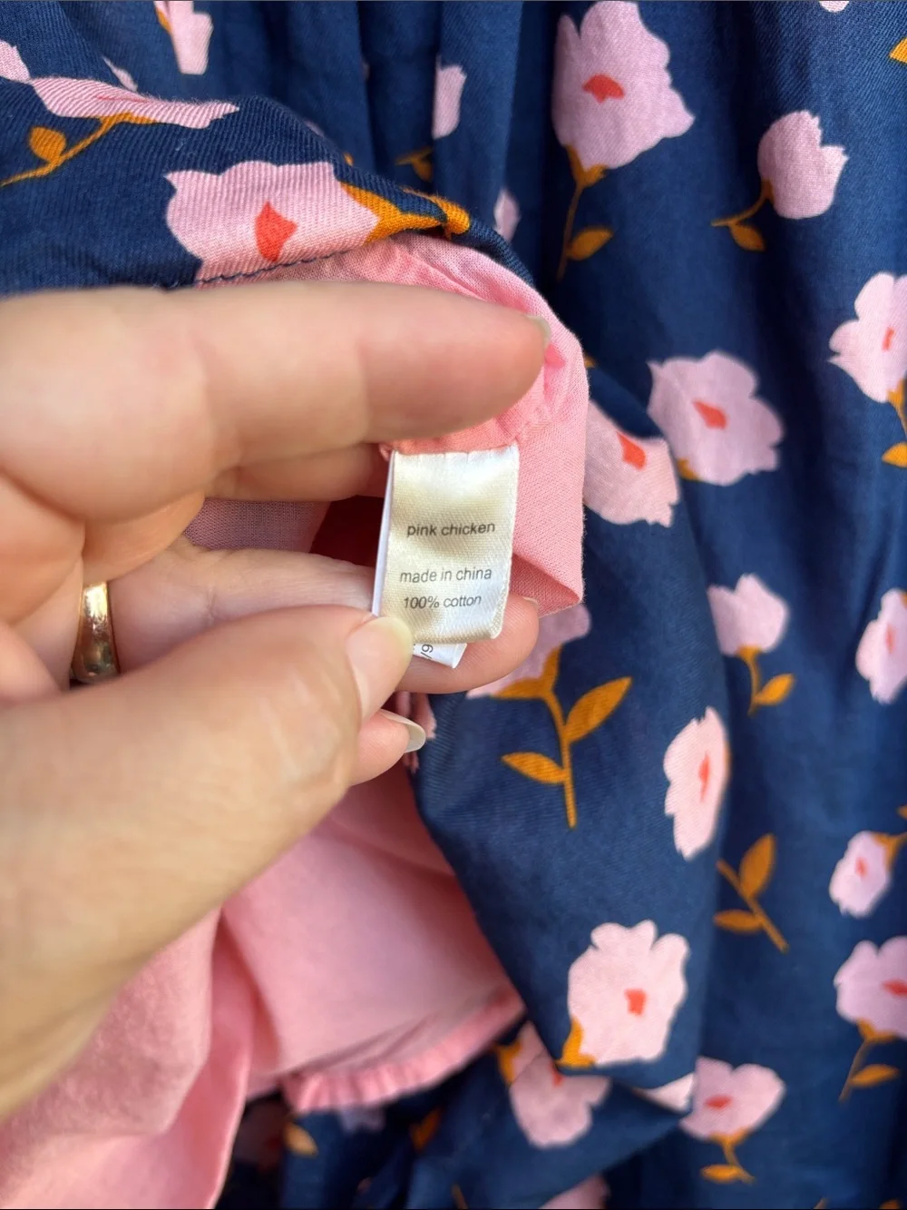 Pink chicken Girls Navy Floral Dress with Pink Flowers